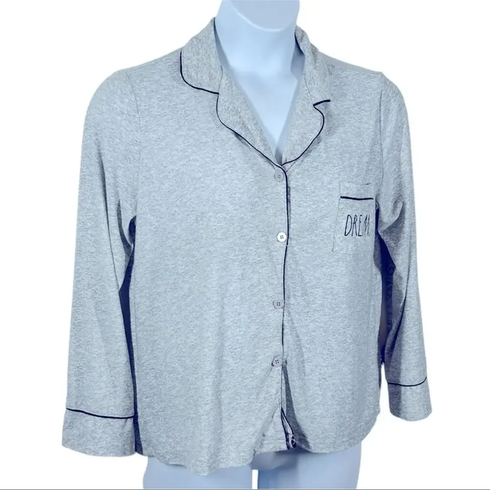 Rae Dunn Dream Gray Button Front Pajama Shirt Large - Picture 5 of 13